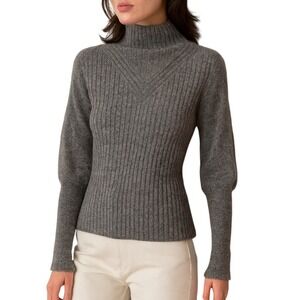JARBO 100% Cashmere Ribbed Mock Neck Sweater Gray‎ Size 36